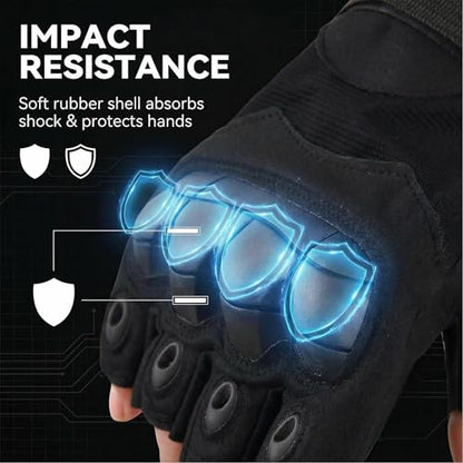Fingerless Motorcycle Gloves for Men Women,Breathable TPU Protection,for Motorcycle Cycling ATV Riding Tactical Training Fitness Workout Black - size: Large