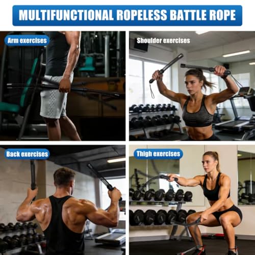 Weighted Ropeless Battle Rope, Cordless Battle Ropes for Home Gym, Workout Rope for Strength Building, Low-Impact HIIT Cardio for Men and Women, Can Be Assembled into a Fitness Stick