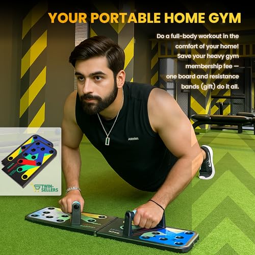 Push Up Board for Men – 20 in 1 Detachable Fitness Board with 5 Resistance Bands, Adjustable Pushup Handles, Perfect Push Up Bars for Home Gym Workout Equipment Training