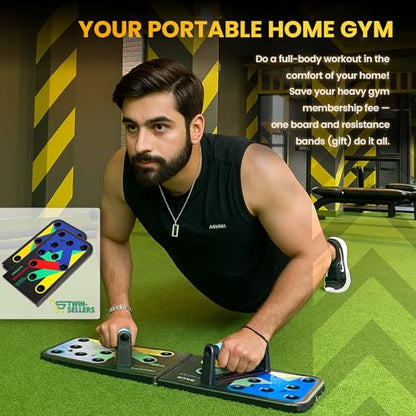 Push Up Board for Men – 20 in 1 Detachable Fitness Board with 5 Resistance Bands, Adjustable Pushup Handles, Perfect Push Up Bars for Home Gym Workout Equipment Training