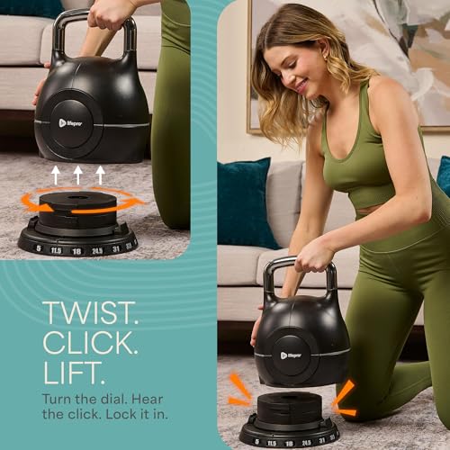 LifePro 7-in-1 Adjustable Kettlebell – PowerStone, Die-Cast Aluminum & Steel, Space-Saving Set with Handle-Twist Adjustment – Strength Training Kettlebell with Storage Base - size: 45.8 Pounds