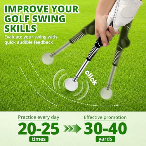 Retractable Golf Swing Trainer, Golf Training Aid with Arm Band for Strength & Tempo Training, Golf Grip Trainer for Right-Handed Chipping Hitting, Indoor & Outdoor Practice