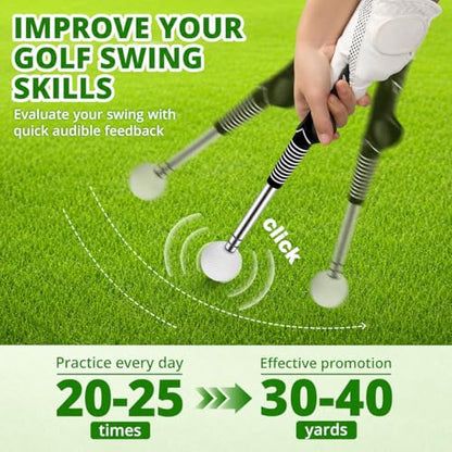 Retractable Golf Swing Trainer, Golf Training Aid with Arm Band for Strength & Tempo Training, Golf Grip Trainer for Right-Handed Chipping Hitting, Indoor & Outdoor Practice