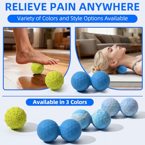 Peanut & Spiky Massage Ball Set, Double Lacrosse Peanut Roller + Firm Spiky Ball for Deep Tissue Myofascial Release, Trigger Point Therapy, Plantar Fasciitis & Muscle Recovery (Blue Mix White+Yellow)