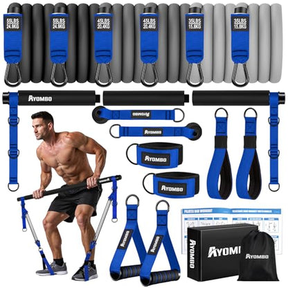Ayombo Pilates Equipment, Heavy Duty Pilates Bar Kit with Resistance Bands, Portable Gym Adjustable Exercise Bands, Home Squat Training, Arm, Abs, Waist, Chest Strength Workout Equipment for Men - size: 270LBS