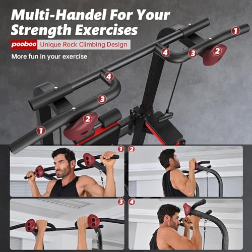 Pull Up Bar Power Tower Dip Station, 450LB Adjustable Home Gym Equipment - color: Black-05