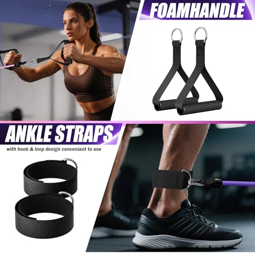 WHATAFIT Resistance Bands, Exercise Bands, Workout Bands with Handles, Door Anchor and Ankle Straps, 5 Resistance Levels Fitness Bands for Strength Training, Physical Therapy, and Home Gym Equipment