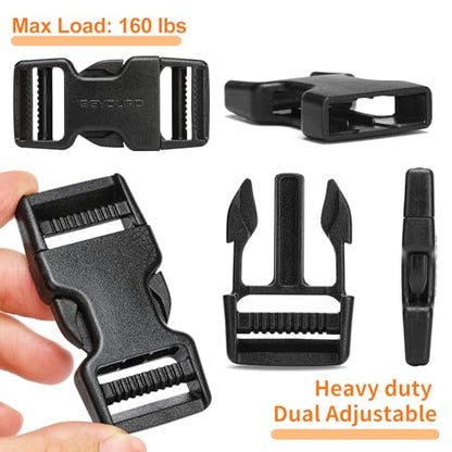 BEYOURD Buckles and Straps Set 1": 6 Yards of Thick Nylon Webbing, 6-Pack Heavy Duty Adjustable Quick Side Release Plastic Buckles, 12 Tri-Glide Slide Clips, Black (1-Inch Combo Set) - style: 1" Combo Set
