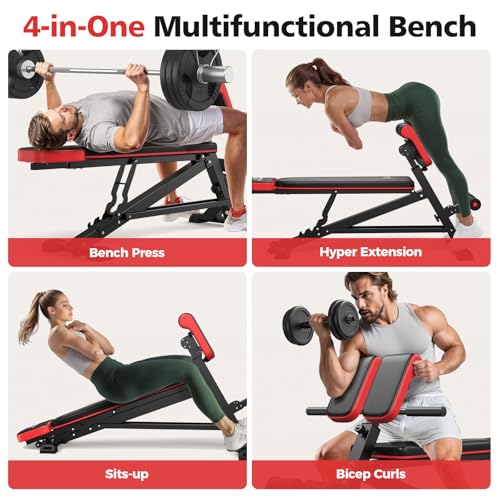Flybird 4 in 1 Roman Chair with Adjustable Weight Bench & Sit Up Bench for Full Body Workout, Fitness equipment for HyperBack Extension for Glutes, Hamstrings & Lower Back, Multi-Purpose for Home Gym