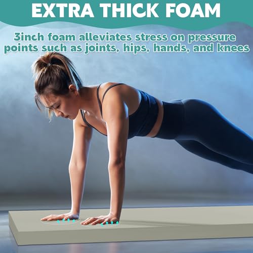 MABOZOO 3 Inch Thick Yoga Mat, Extra Thick Gymnastics Mat With Carrying Handles for Men Women, PU Leather Anti-Tear Fitness Foam Exercise Mat for Yoga, Pilates, Stretching