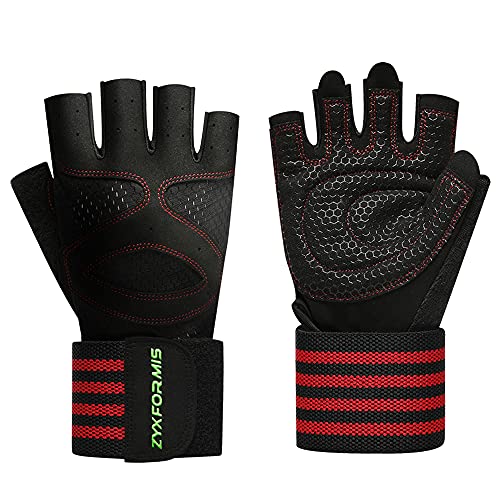 Workout Gloves for Men and Women, Breathable Lightweight Weight Lifting Gloves with Wrist Wrap Support, Excellent Grip Full Palm Protection for Weightlifting Fitness Training Climbing Gym - color: red, size: X-Large