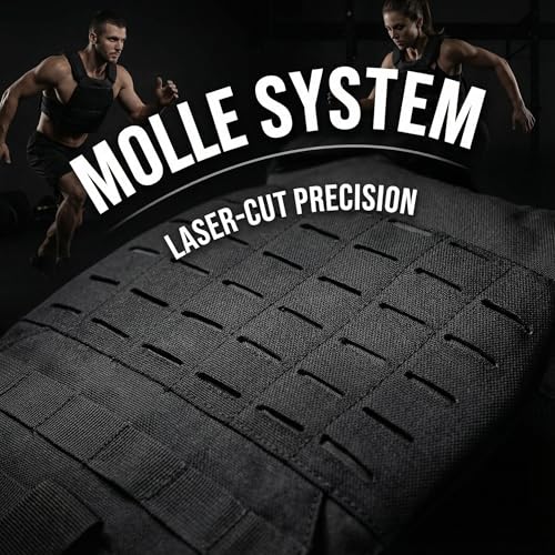 Tactical Weighted Vest for Men & Women Adjustable Strength and Endurance Workout Vest with MOLLE Panel Padded Shoulder Straps Breathable Mesh Quick Release Buckles for Running Rucking Training Fitness - color: Black