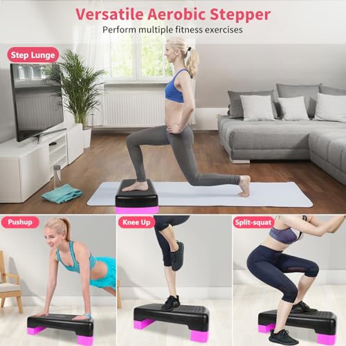 Exercise Workout Aerobic Step Platform Trainer, 18" Aerobic Stepper with 4"-6" Adjustable Height Risers