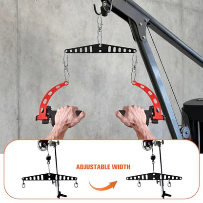 Multi-Grip LAT Pull Down Bar for Home Gym Fitness, Spreader Plate LAT Pulldown Attachments for Pulley System Cable Machine, Double to Single Cable Attachment Exercise Handle