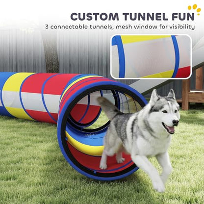 PawHut Dog Agility Training Equipment, 12-Piece Dog Obstacle Course with Adjustable Hurdle & Ring, 4 Tunnels, Weave Poles, Pause Box, Treat Bag, Bowl and Carrying Bag for Indoor Outdoor Use