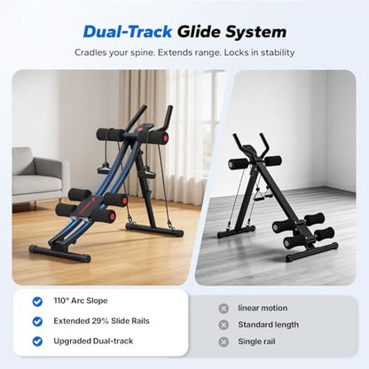 MERACH Ab Machine, Adjustable Dual Track Ab Trainer, Ab Workout Equipment - color: BALCK&RED