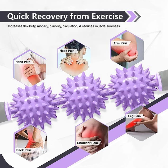 Fascia Muscle Roller, Cellulite Massager for Sore Muscles, Neck, Leg, Back, Pressure Trigger Point Body Deep Tissue Massage Stick Tools, 3 Massage Balls, Purple - color: Purple