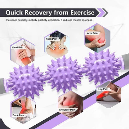 Fascia Muscle Roller, Cellulite Massager for Sore Muscles, Neck, Leg, Back, Pressure Trigger Point Body Deep Tissue Massage Stick Tools, 3 Massage Balls, Purple - color: Purple