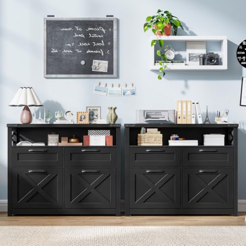 Vabches Farmhouse Home Office File Cabinet with 4 Drawers, Pure Black - color: Pure Black, size: Lateral-4 Drawers