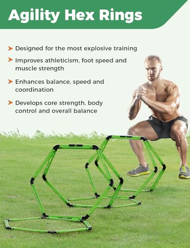 GHB Hex Agility Rings Speed Rings with Carrying Bag 6 Set Portable Hexagon Rings, Agility Ladder for Agility Footwork Training