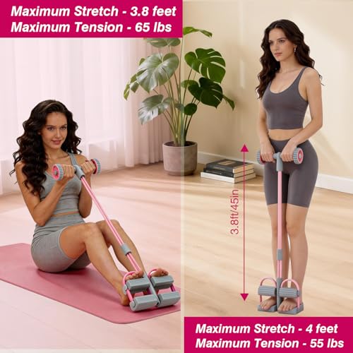 Resistance Bands with Handles, 6 Tube Pedal Resistance Band for Exercise, Dual Pedal Adjustable Resistance, Ab Roller Handle Full Body Home Workout Equipment for Abs, Legs, Arms, Women