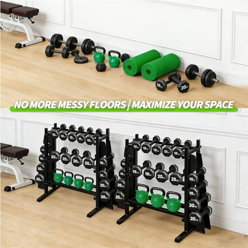 Heavy Duty Dumbbell Rack, Double-Side Extension Holder for Dumbbells & Kettlebells Home Gym Storage Rack