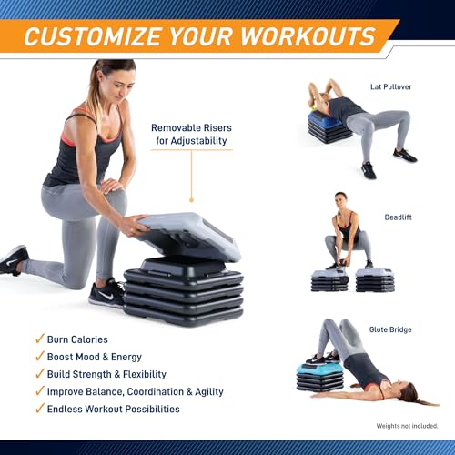 Circuit Fitness by Marcy 16 x 16 inches Adjustable Height Aerobic Step Platform with Adjustable Risers, Non-Slip Rubber Surface, Home Exercise Fitness Training, Multiple Color Options