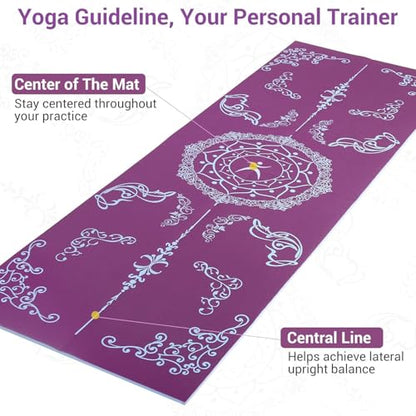 Avoalre Folding Yoga Mat, Eco-Friendly PVC Travel Yoga Mat Packable, Double Sided Non-Slip Printed Yoga Mats with Bag for Home Workout Gym Exercise Fitness Pilates Stretching (72" x 32" x 0.24" Thick) - color: Purple