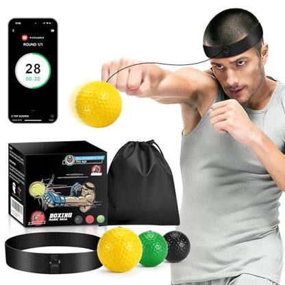 Boxing Reflex Ball Set | Punch Counter APP Included,3 Balls with Different Weights, Adjustable Headband | Hand Eye Reaction Trainer | Boxing Gym Equipment | Fun Fitness for All Ages