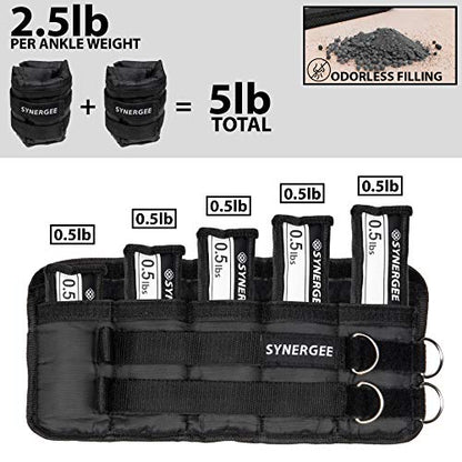 Synergee Comfort Fit Adjustable Ankle/Wrist Weights (Set of 2). Available in 5lb, 10lb & 20lbs. One Size Fits All. - color: a) 5 lbs - 2.5 lbs per side