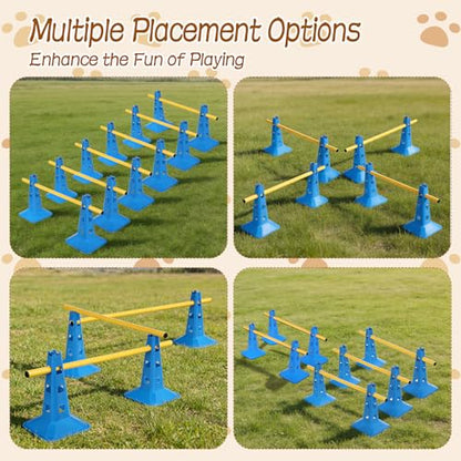 Dog Agility Hurdle Cone Set, Dog Agility Course Backyard Set with Height Adjustable Crossbar for Rehabilitation & Beginners, Dog Agility Equipment for Obstacle Courses,4 Height Levels (10 Pack