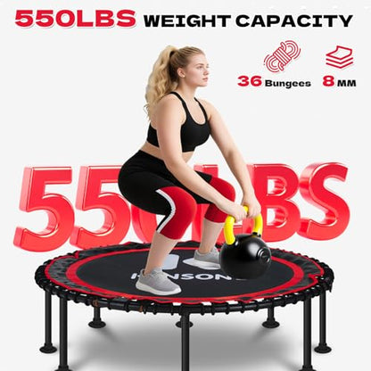40/48" Foldable Rebounder Trampoline for Adults with Bungee, 450/550 LBS Quiet Indoor Mini Trampoline for Adults Fitness, Gym Workout, Home Exercise