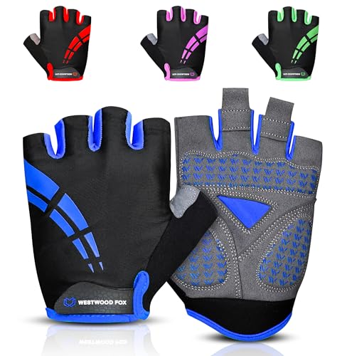 WESTWOOD FOX Cycling Gloves for Men Women,Half Finger Unisex Gel Padded Anti-Slip Mountain Bike Gloves, Breathable Shock Absorption Grip Palm Bicycle Summer Riding MTB Bike Gloves - color: Blue, size: Medium
