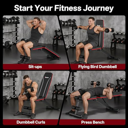 PASYOU Adjustable Weight Bench, Foldable, Incline Decline Flat, Bench Press with 660LBS, 95% Pre-Assembled, Compact Workout Bench Full Body Strength Training Bench for Home Gym, Wider Seat