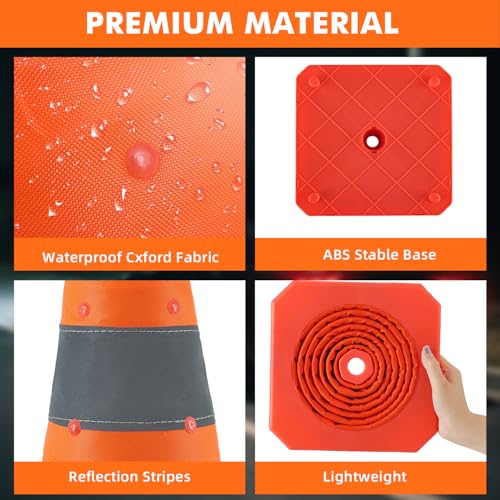 18 Inch 3 Pack Collapsible Traffic Safety Cones, Orange Cones with Reflective Collar, Portable Multipurpose Traffic Cones for Parking Construction Driving Training Sports Practice - size: 18” - 3PACK