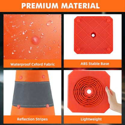 18 Inch 3 Pack Collapsible Traffic Safety Cones, Orange Cones with Reflective Collar, Portable Multipurpose Traffic Cones for Parking Construction Driving Training Sports Practice - size: 18” - 3PACK