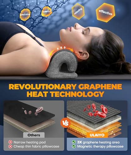 Graphene Magnetic Neck Stretcher for Deeper Pain Relief, Instant Heating Pad Cervical Traction Device Pillow, Neck Cloud for TMJ Tension Muscle Migraine, Christmas Gifts for Women, Mom, Men(Gray)