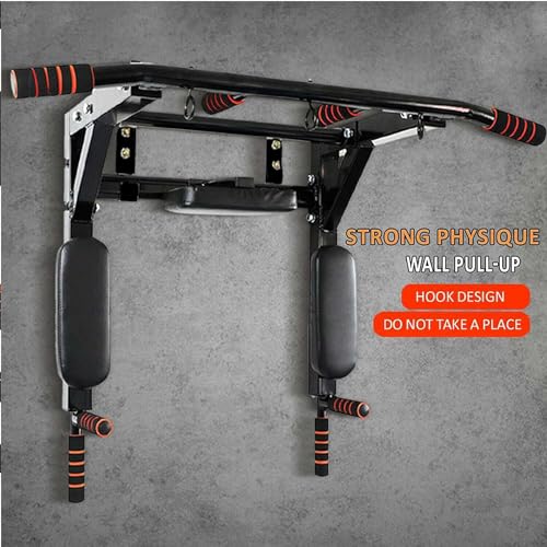 Wall Mounted Pull Up Bar - Heavy Duty Strength Training Fitness Equipment, Multifunctional Power Tower Dip Station Support to 550lbs