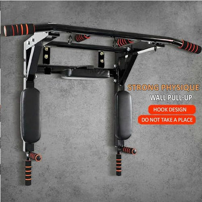 Wall Mounted Pull Up Bar - Heavy Duty Strength Training Fitness Equipment, Multifunctional Power Tower Dip Station Support to 550lbs