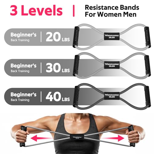 Resistance Bands, Figure 8 Fitness Exercise Bands with Handles - 8 Shaped Resistance Bands of 3 for Arm and Shoulder Stretch, Rope 8 Word Elastic for Women and Men - color: Light Gray, Dark Gray, Black