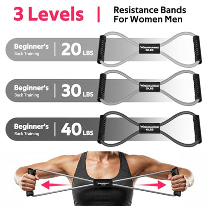 Resistance Bands, Figure 8 Fitness Exercise Bands with Handles - 8 Shaped Resistance Bands of 3 for Arm and Shoulder Stretch, Rope 8 Word Elastic for Women and Men - color: Light Gray, Dark Gray, Black