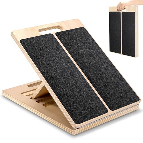 Wooden Slant Board for Calf Stretching – Adjustable Incline Board for Squats, Ankle & Achilles Stretch, Physical Therapy Foot Stretcher, Non-Slip Wedge for Knees Over Toes, Balance & Mobility Training