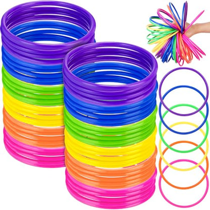48 Pcs Multicolor Plastic Rings for Ring Toss Game Carnival Outdoor Game for Kids Activity Games Speed Agility Practice Carnival Party