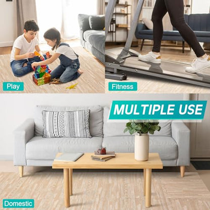48 Pcs Printed Foam Tiles Bulk 12 x 12 Inch Interlocking Foam Mats Wood Grain Puzzle Floor Mat Tiles EVA Floor Padding Exercise Flooring with Border for Home Gym Playroom Kids(White)