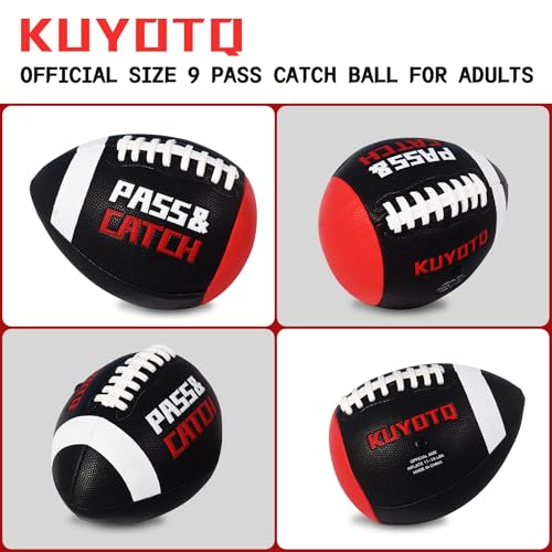 PassCatch Training Football, Peewee Size(Ages 3-9) Kids/Youth (Ages 7-13) Official Size(Ages 13+) Fatherless Bounce Back Leather Football Improving Enhance Solo Passing Catching Skills - color: Black with white circles, size: Mens&Youth Size 9 for Ages 13