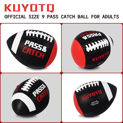 PassCatch Training Football, Peewee Size(Ages 3-9) Kids/Youth (Ages 7-13) Official Size(Ages 13+) Fatherless Bounce Back Leather Football Improving Enhance Solo Passing Catching Skills - color: Black with white circles, size: Mens&Youth Size 9 for Ages 13