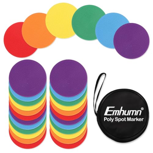 4inch & 9inch Poly Spot Markers for Agility Dot for Gym/PE Training, Dance, 6/12/24 Pcs Round Multiple Color & Size Rubber Non-Slip Spot Marker for Games, Floor Dots and Sport Activities - style: 24Pcs 4 inch + Portable Bag