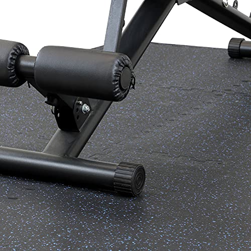 1/2" Thick 48 sq ft (12 Tiles) Interlocking Rubber Top EVA Foam Exercise Mat | Home Gym Mats Workout Flooring Tiles for Gyms, Fitness Rooms | Durable Grip Protective Flooring, Black/Blue