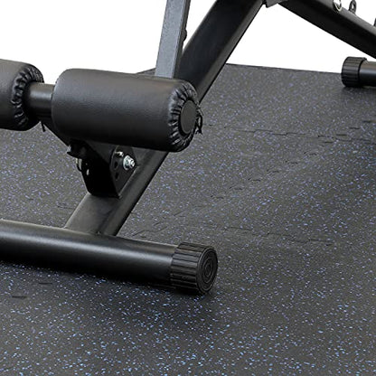 1/2" Thick 48 sq ft (12 Tiles) Interlocking Rubber Top EVA Foam Exercise Mat | Home Gym Mats Workout Flooring Tiles for Gyms, Fitness Rooms | Durable Grip Protective Flooring, Black/Blue