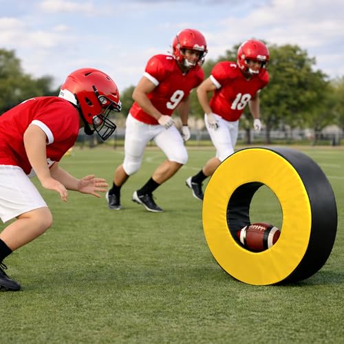 Football Tackle Wheel – High-Density 3080 Foam Tackling Dummy with Strap – Waterproof PU Leather Agility Ring for Youth Football Practice & High School Training